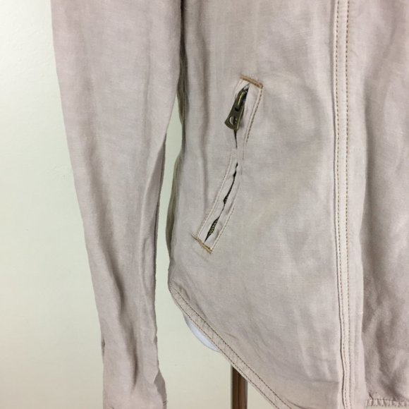 LUCKY BRAND Stone/Beige Asymmetric Zip Front Zippered Pockets Linen Blend Jacket - Picture 7 of 9